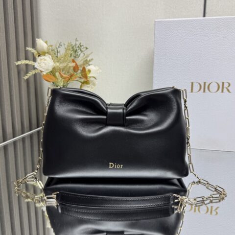 DIOR LAMBSKIN 2026春夏 新款手袋 型号：60344 黑色 浅金链