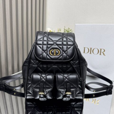 DIOR Caro 双肩背包黑色羊皮革超大藤格纹 型号:6301