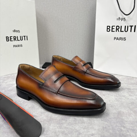 BERLUTI 新款男士手工擦色正装鞋乐福鞋皮鞋