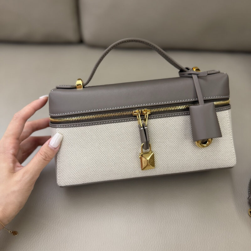 Loro Piana -Extra Bag L23手袋 型号:FAQ2126 亚麻帆布/大象灰