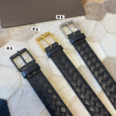 BV 葆碟家男士手工编织头层牛皮针扣腰带3.5cm