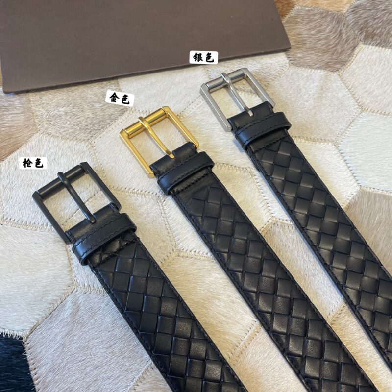 BV 葆碟家男士手工编织头层牛皮针扣腰带3.5cm