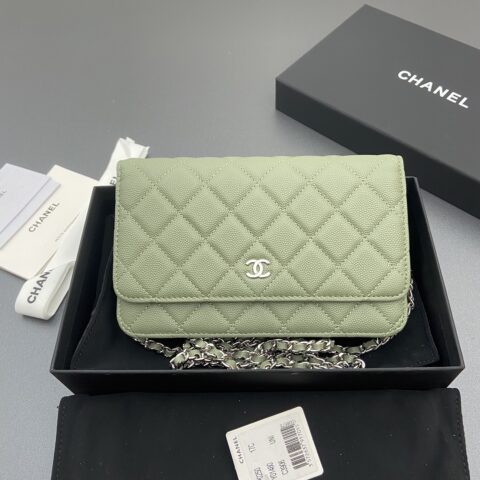 CHANEL 小香进口意大利鱼子酱牛皮 AP0250  希臘綠細球紋銀色鋼唛