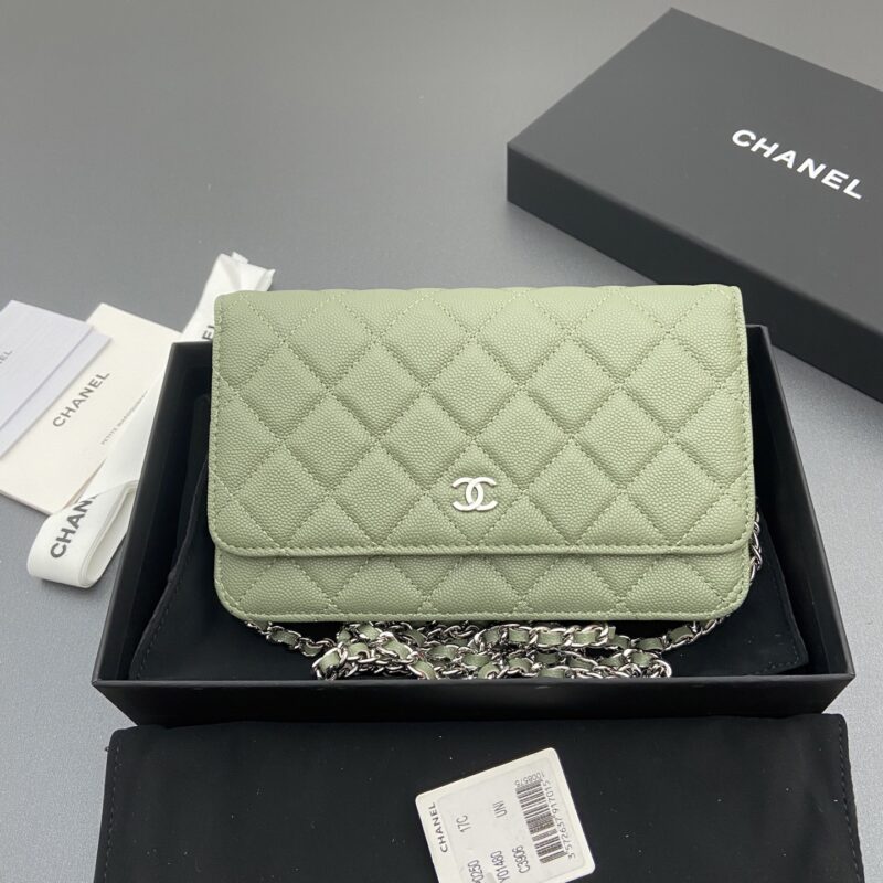 CHANEL 小香进口意大利鱼子酱牛皮 AP0250  希臘綠細球紋銀色鋼唛