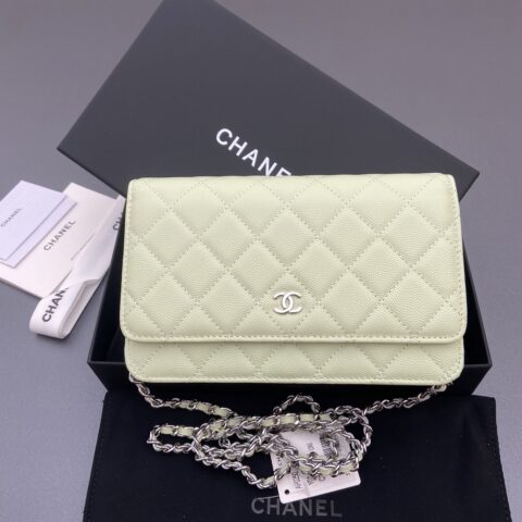 CHANEL 小香进口意大利鱼子酱牛皮 AP0250 淺綠細球紋銀色鋼唛