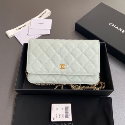 CHANEL  小香进口意大利顆粒小牛皮 AP0250 淺藍細球紋金色鋼唛