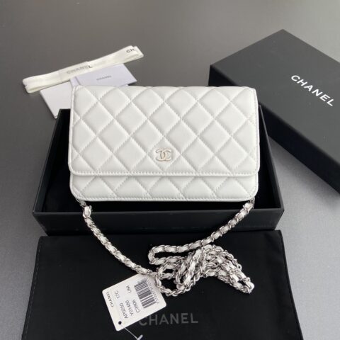 CHANEL 小香进口意大利小羊皮 AP0250 白色羊皮銀色鋼唛