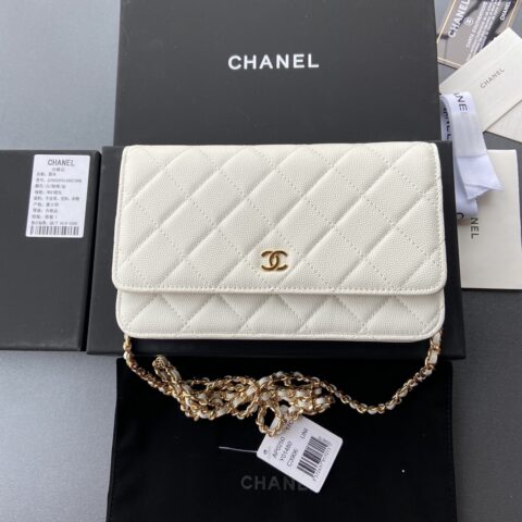 CHANEL 小香进口意大利颗粒小牛皮 AP0250 白色细纹金钢唛