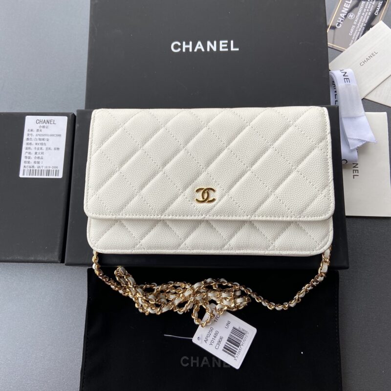 CHANEL 小香进口意大利颗粒小牛皮 AP0250 白色细纹金钢唛