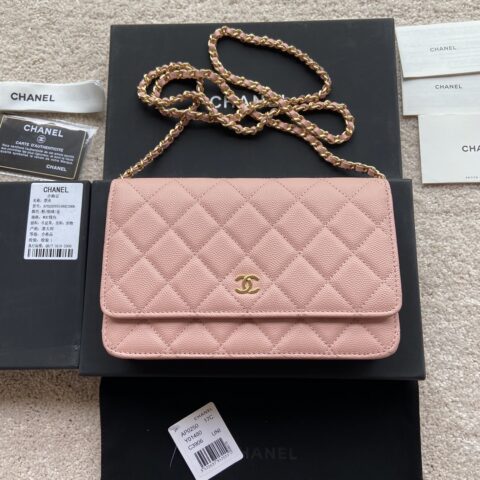 CHANEL 小香进口意大利小羊皮 AP0250 粉色细球纹金色钢唛