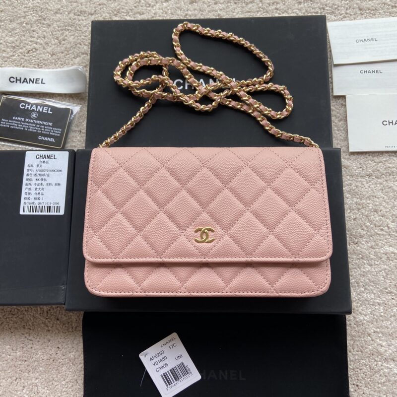CHANEL 小香进口意大利小羊皮 AP0250 粉色细球纹金色钢唛