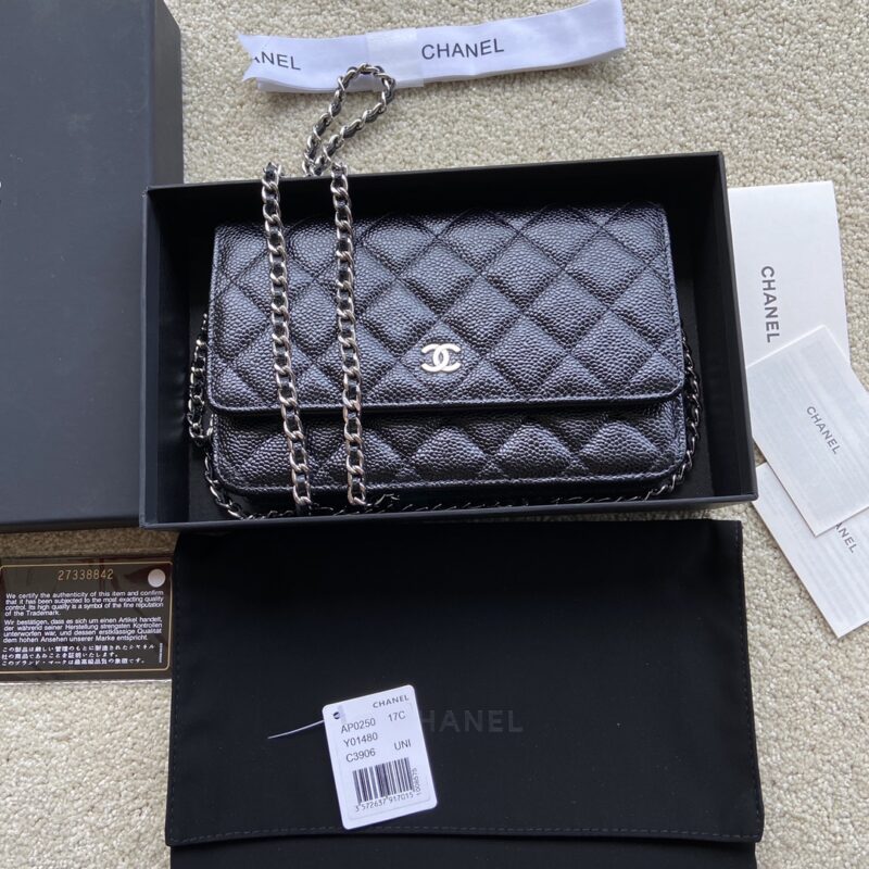 CHANEL 小香进口意大利颗粒小牛皮 AP0250 黑色球纹银色钢唛