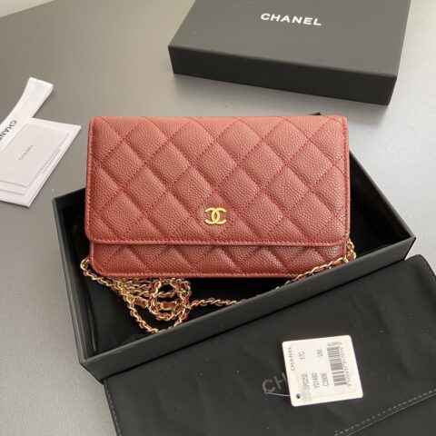 CHANEL 小香进口意大利顆粒小牛皮 AP0250 酒紅球紋金色鋼唛