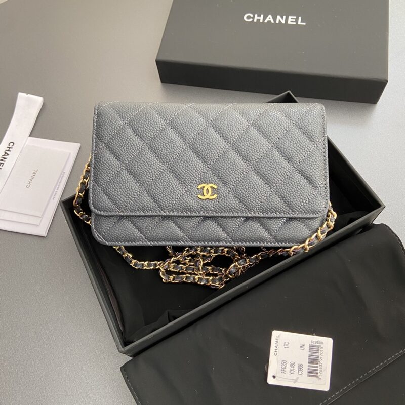 CHANEL 小香进口意大利顆粒小牛皮 AP0250 寶藍球紋金色鋼唛