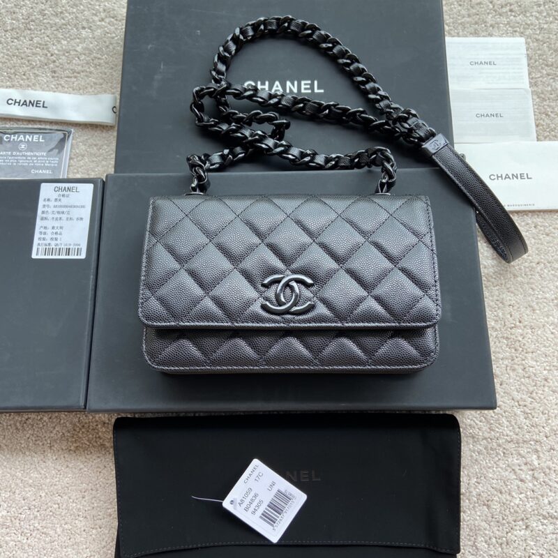 CHANEL 小香进口意大利颗粒小牛皮 A81059 黑色球纹黑色钢唛