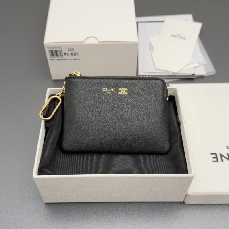 CELINE TRIOMPHE印花牛皮革零錢包 编号:10C223BTA.38NO 223 黑色/超蓝色