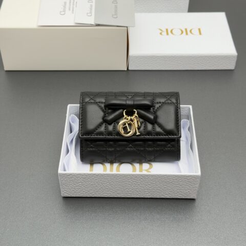 DIOR Lady Freesia钱包系列 型号:S2067 黑色腾格纹/羊皮