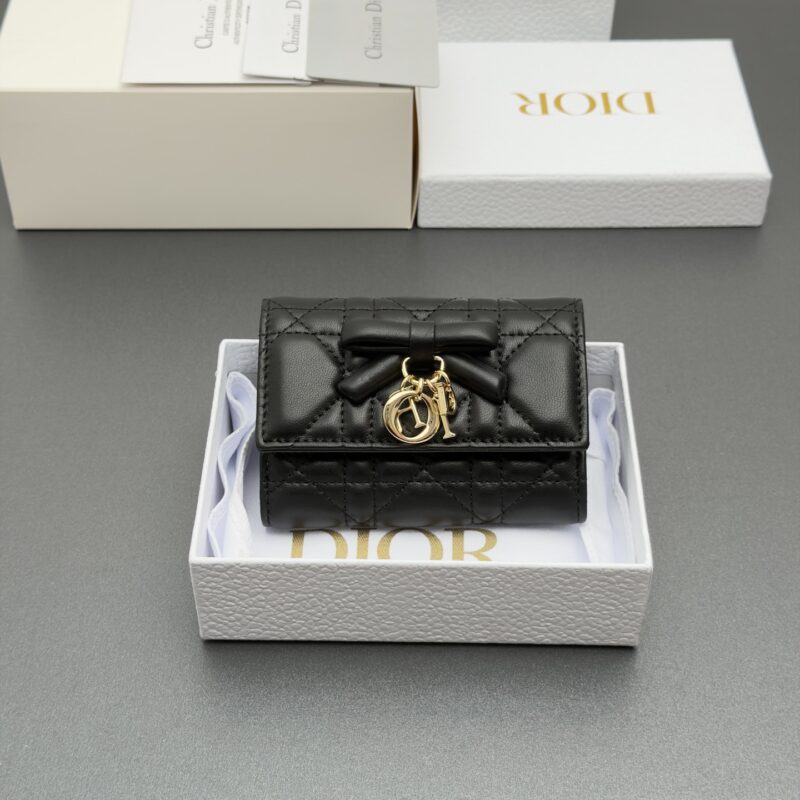 DIOR Lady Freesia钱包系列 型号:S2067 黑色腾格纹/羊皮