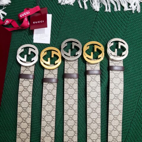 GUCCI 古驰男士PVC配皮双G精致原版亮光金属扣38mm
