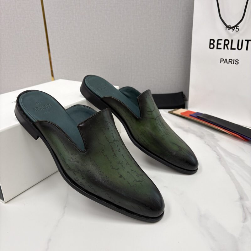 BERLUTI Cyrus Scritto 图纹皮革拖鞋