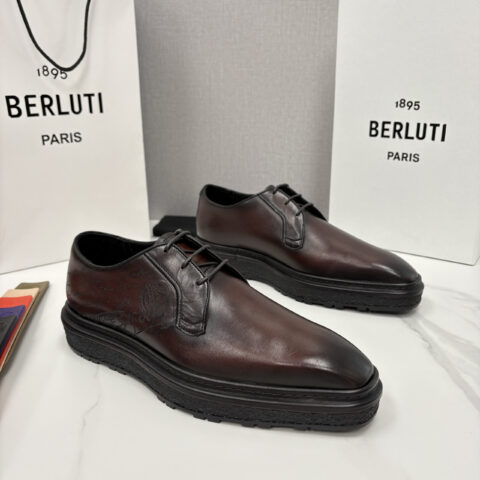 BERLUTI 小牛皮胚手工擦色缝制胶底休闲皮鞋德比皮鞋