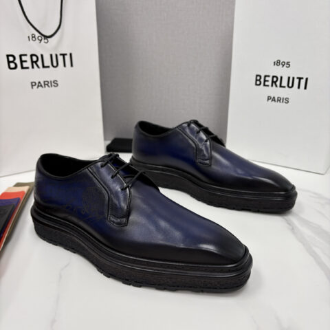 BERLUTI 小牛皮胚手工擦色缝制胶底休闲皮鞋德比皮鞋
