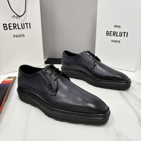 BERLUTI 小牛皮胚手工擦色缝制胶底休闲皮鞋德比皮鞋