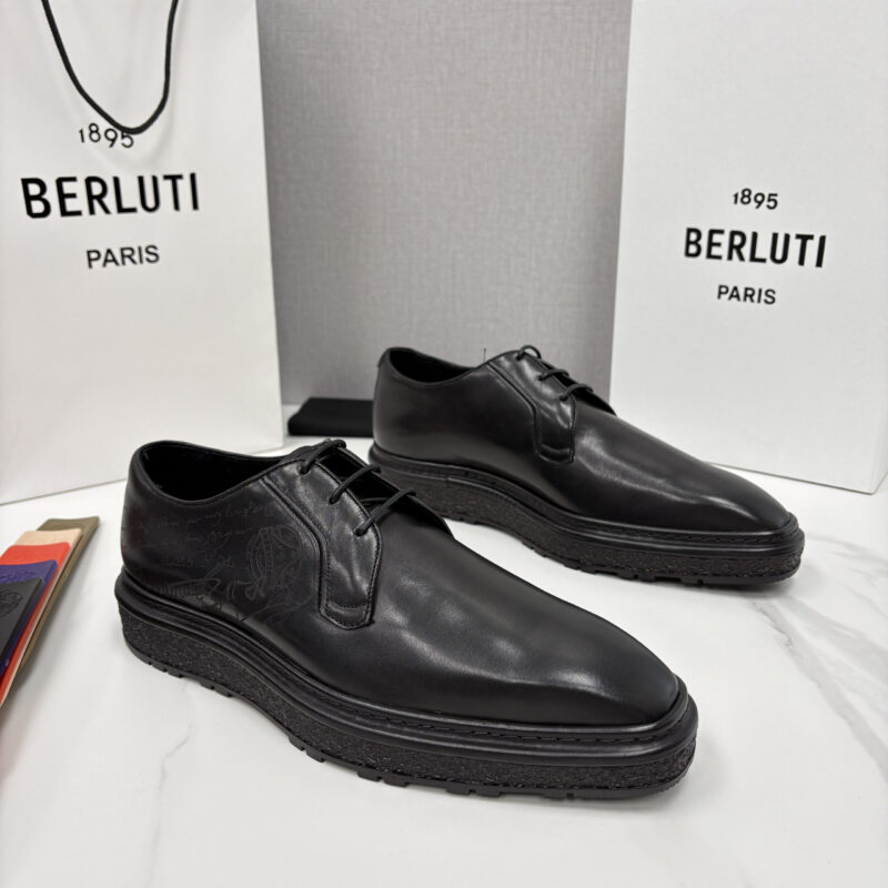 BERLUTI 小牛皮胚手工擦色缝制胶底休闲皮鞋德比皮鞋