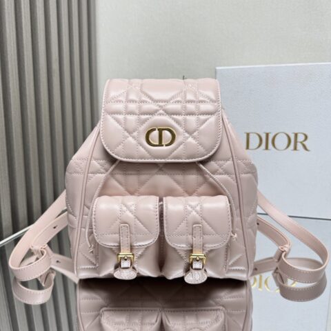 DIOR Caro 双肩背包粉色羊皮革超大藤格纹 型号:6301