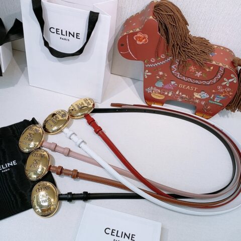 CELINE 凯旋门椭圆搭扣 双面进口小牛皮腰带