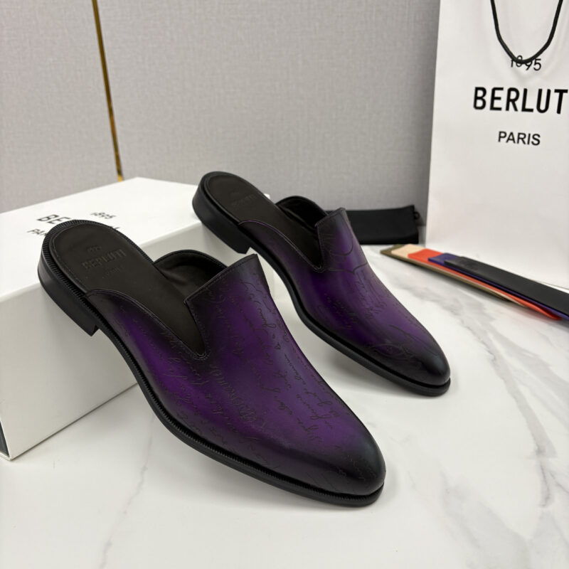 BERLUTI  Cyrus Scritto 图纹皮革拖鞋
