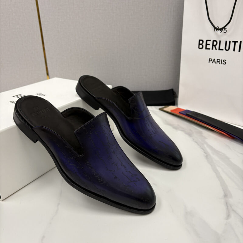 BERLUTI Cyrus Scritto 图纹皮革拖鞋