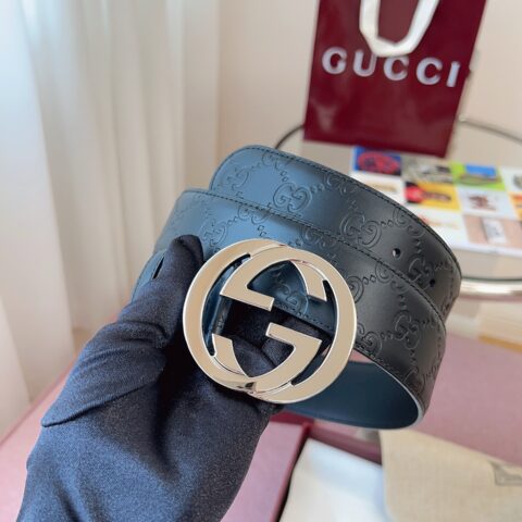 GUCCI 古驰男款互扣式精品双G金属扣腰带