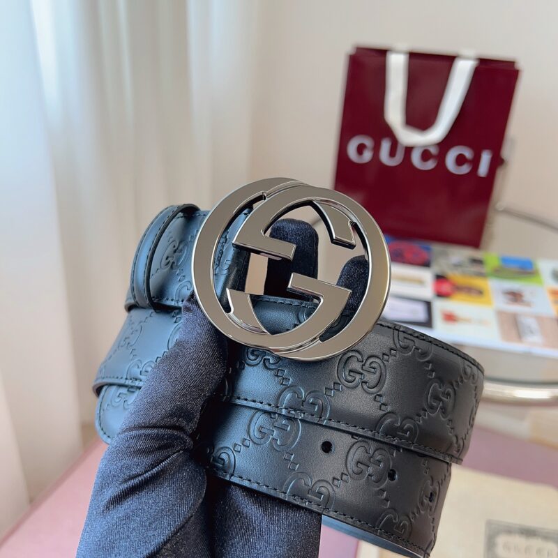 GUCCI 古驰男款互扣式精品双G金属扣腰带