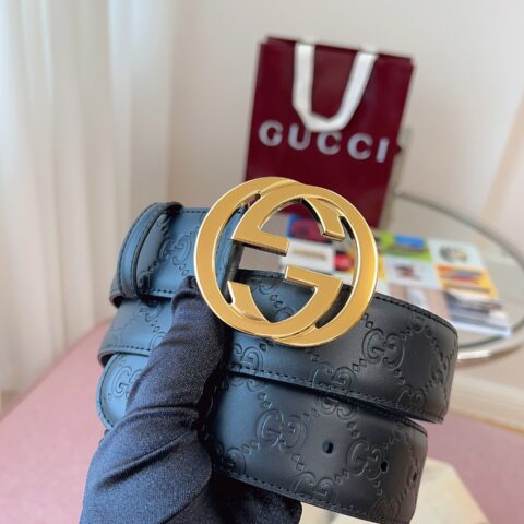 GUCCI 古驰男款互扣式精品双G金属扣腰带