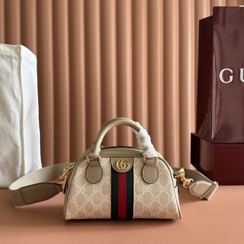 GUCCI Ophidia系列中号GG手提包 型号：724606 燕麦/pvc