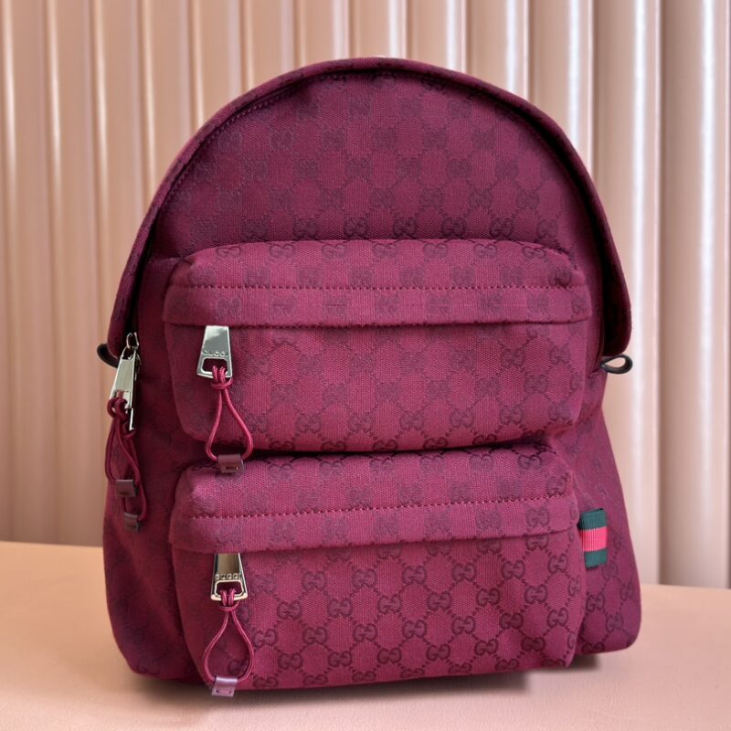 GUCCI 饰Gucci标识中号背包 型号:800265 枣红布/原厂皮