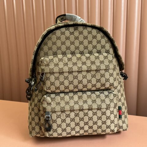 GUCCI 饰Gucci标识中号背包 型号:800265 杏色啡布/原厂皮