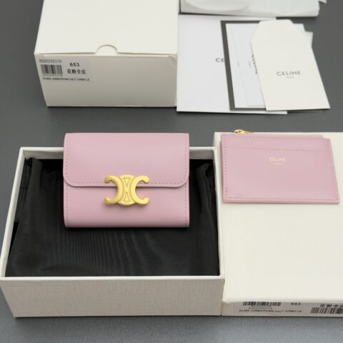 CELINE TRIOMPHE亮泽皮皮革短款钱包 编号:10l653DS3.04LU652 653花粉全皮
