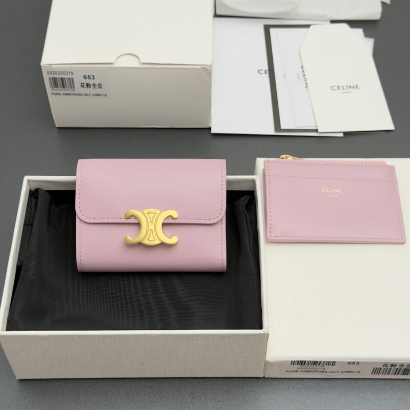 CELINE TRIOMPHE亮泽皮皮革短款钱包 编号:10l653DS3.04LU652 653花粉全皮