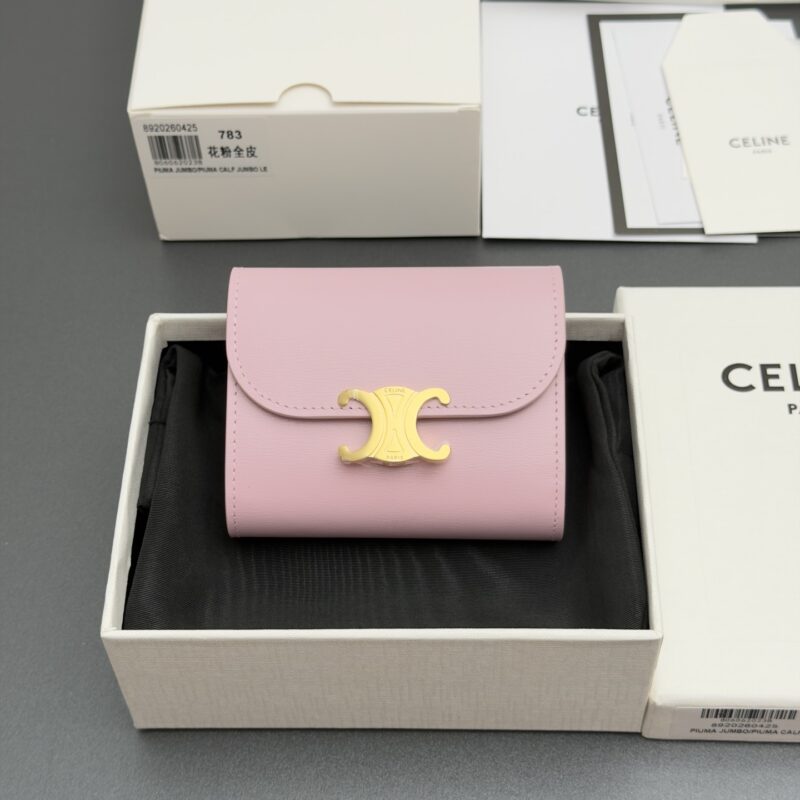 CELINE TRIOMPHE亮泽牛皮革钱包 编号:10D782CQH.04LU783 783花粉全皮