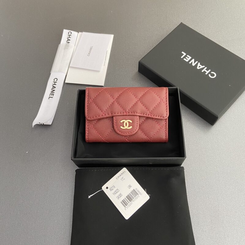 CHANEL 小香进口意大利皮 AP0219 酒紅色细球纹金色钢唛