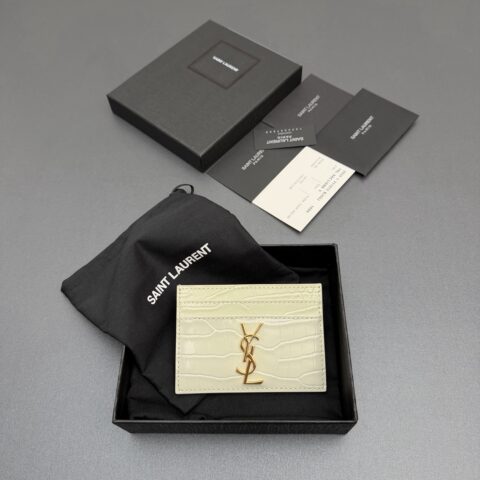 YSL  LAURENT鳄鱼纹压印亮面皮革卡包 编号:423291   白色鳄鱼纹/金扣