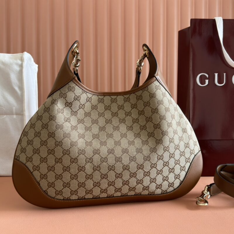 GUCCI Body双锁扣手袋 型号：834981 棕色杏布/原厂皮
