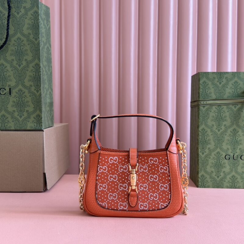 GUCCI Jackie 1961系列 型号：675799 677027 橙色/蜥蜴皮水钻