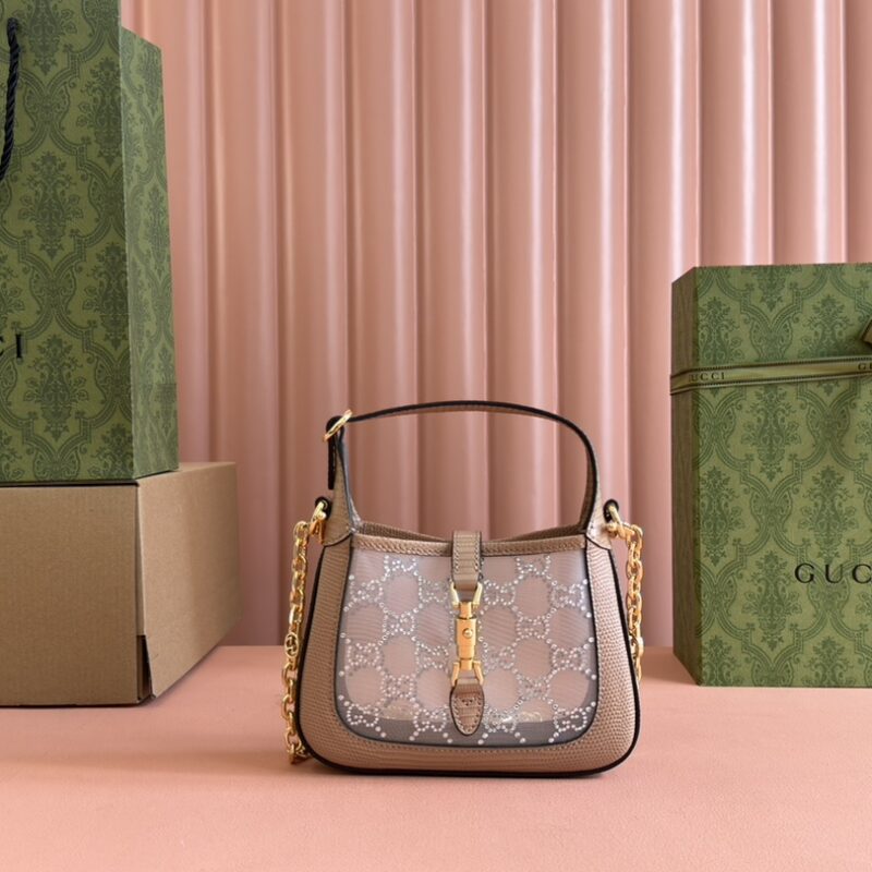 GUCCI Jackie 1961系列 型号:675799 677027 粉色/蜥蜴皮水钻
