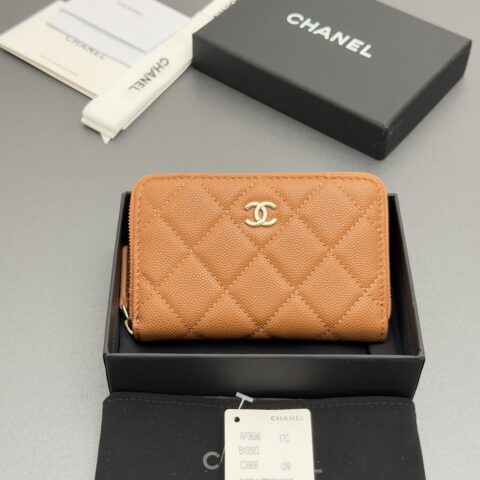 CHANEL 小香拉链包系列 编号:AP3686 焦糖色细球纹浅金色五金