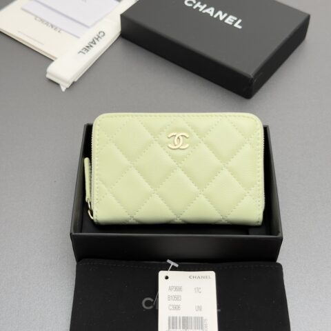 CHANEL 小香拉链包系列 编号:AP3686  浅绿色细球纹浅金色五金