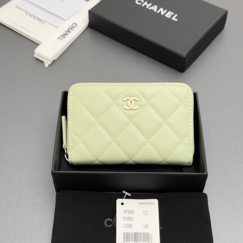 CHANEL 小香拉链包系列 编号:AP3686  浅绿色细球纹浅金色五金