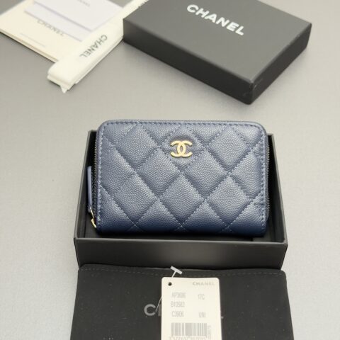 CHANEL 小香拉链包系列 编号:AP3686 宝蓝色细球纹浅金色五金